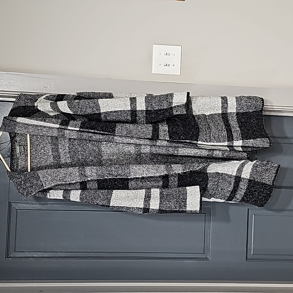 Sz 1x, Natural Reflections Plaid Long Open Cardigan with Hood